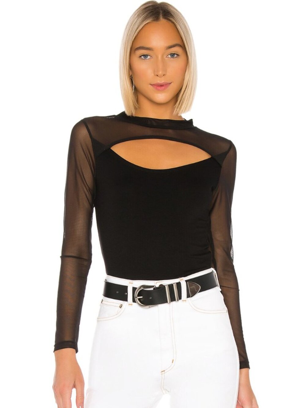 LNA Revolve | Bound Mesh Long Sleeve Top in Black Sz XS